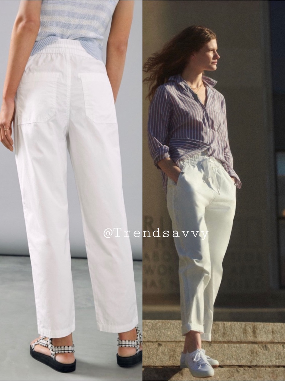 Anthropologie Maeve Tenley White Twill Track Pants Small Drawstring Tapered Legs